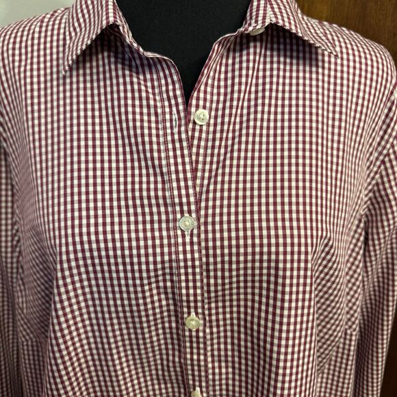Lands End Top 20W Womens Button Up Shirt Red Check Non Iron Supima Office Career - Picture 6 of 8
